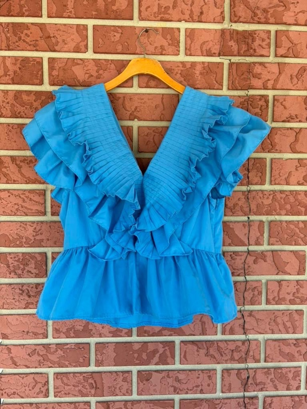 entro Bright Blue Ruffled V-Neck Peplum Blouse